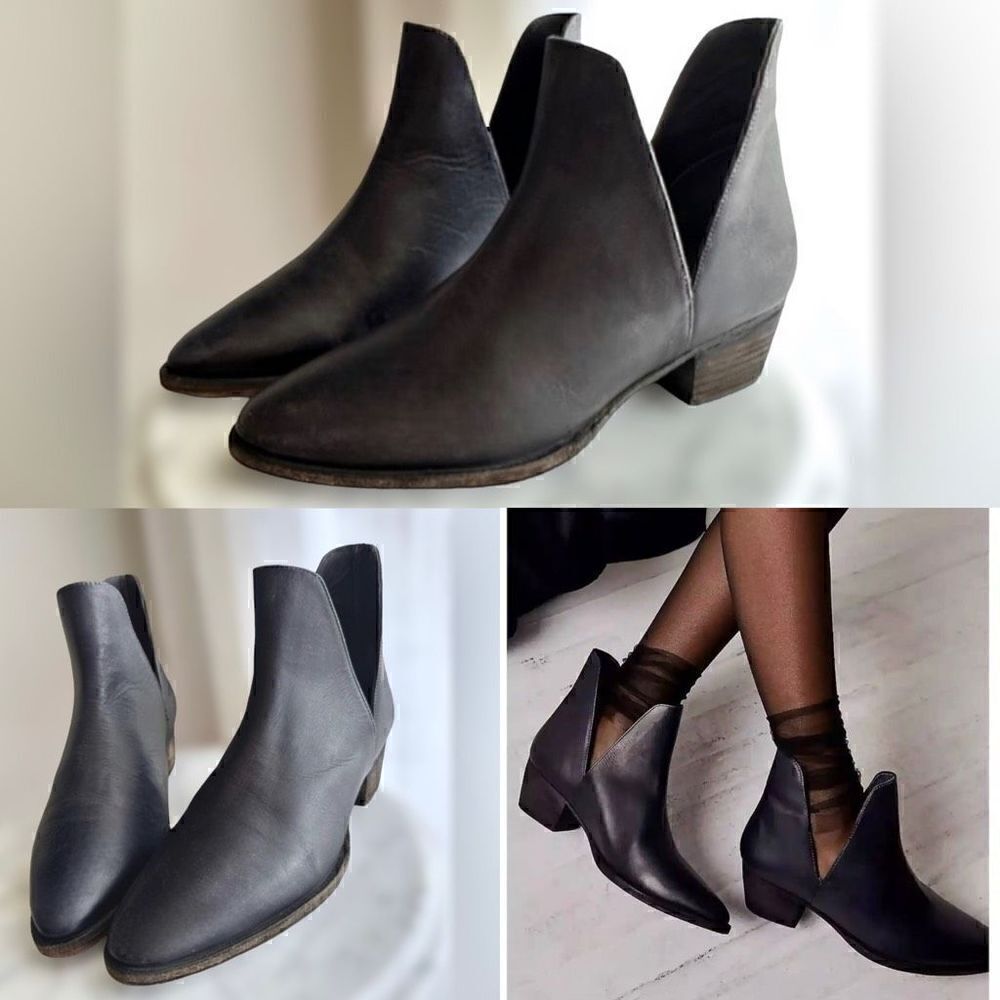 Free People Leather Charm Double V Ankle Boots Size 38.5